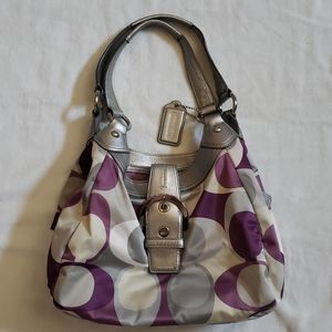 Coach purple and silver satin purse